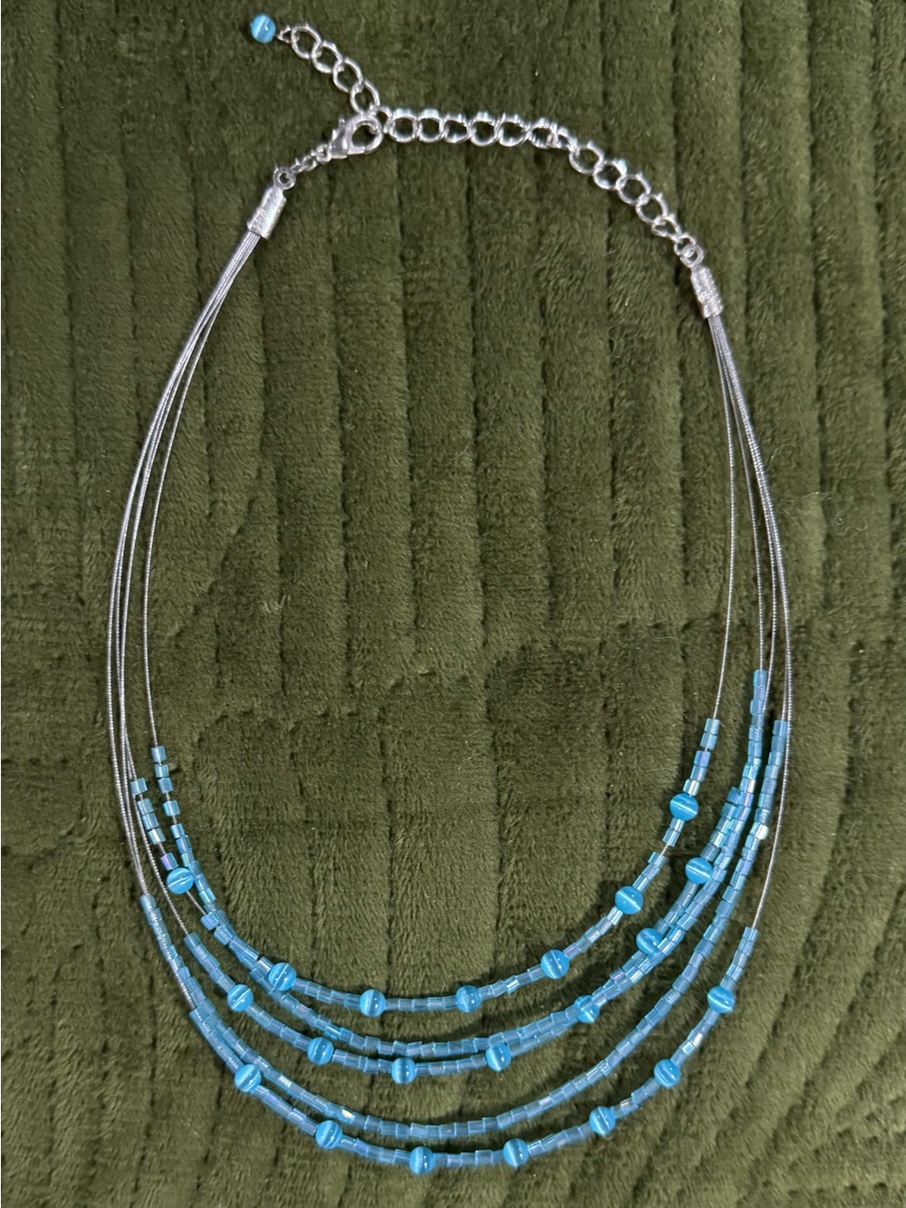 Vintage 90's Multi-Strand Blue Acrylic Bead Necklace w/ Silver Accents